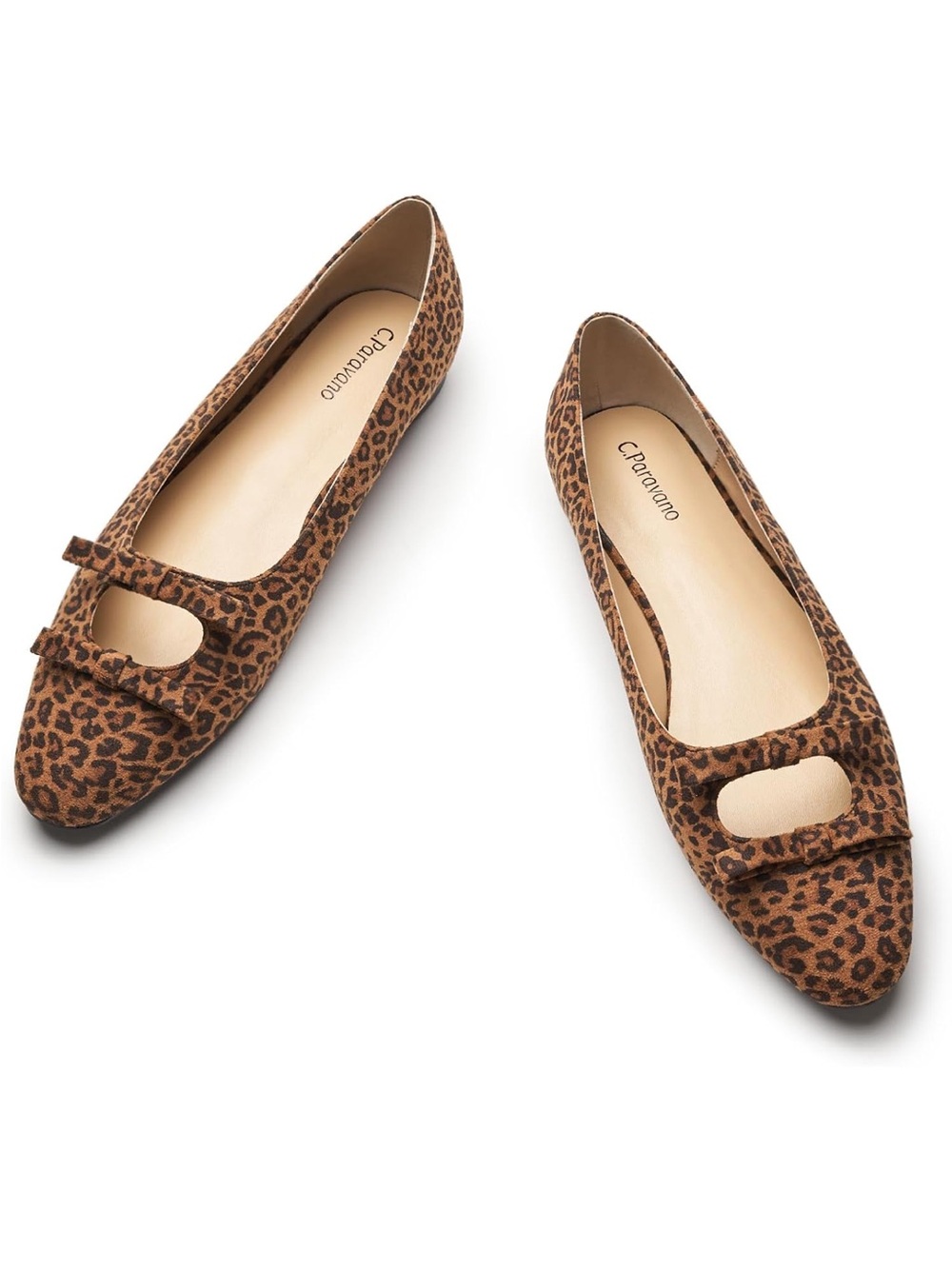 C. Paravano Leopard Print Pointed Toe Ballet Flats - Brown